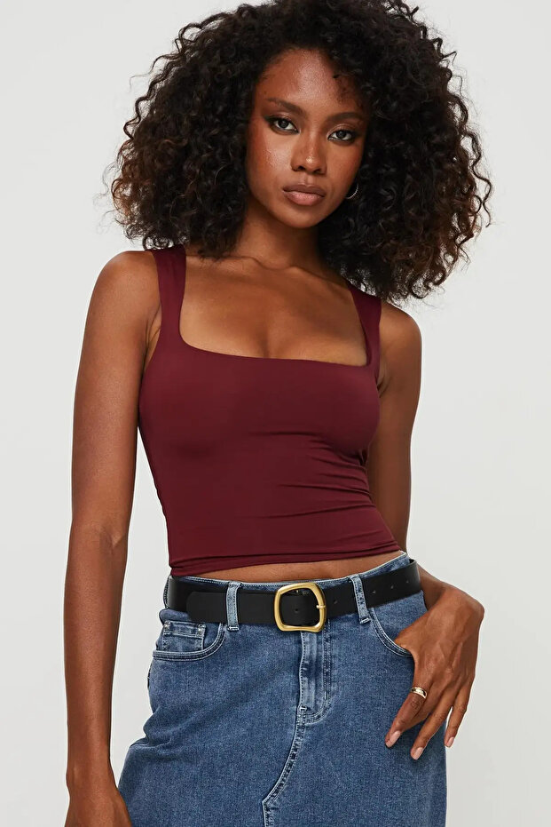 Square Neck Wide Strap Crop Blouse