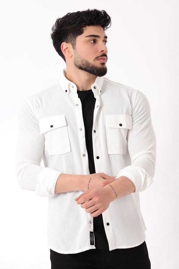 Çift Cep Kapaklı Örme Gömlek XC U16787_40292 - 2
