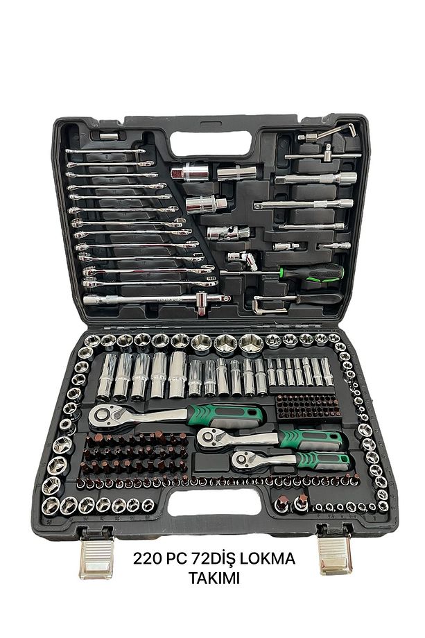 Tam Profesyonel 72 Diş Eğik Cırcır 220 Parça Lokma Takımı Oto Tamirci Tam Set 1/2-3/8-1/4 - 1