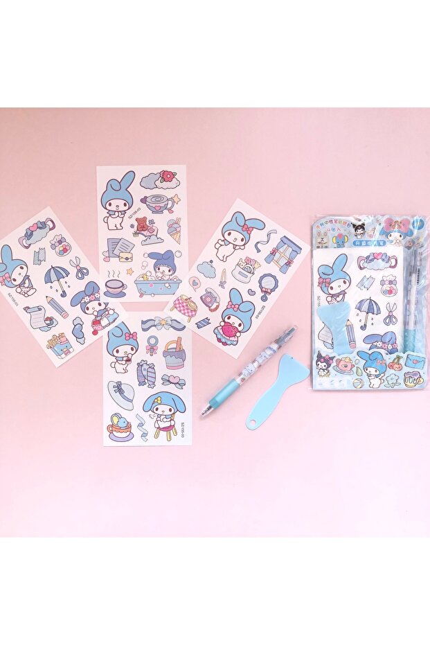 My Melody Melody Sanrio Kawaii Label Sticker Waterproof 4 Sheets and Gel Ballpoint Pen Set Gift