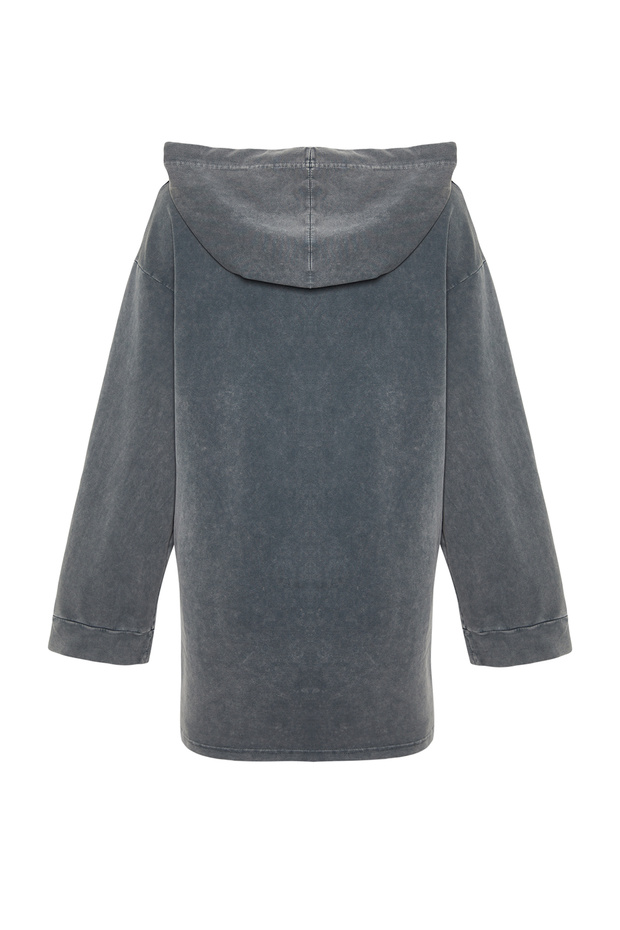 Antrasit Asit Yıkamalı Kapüşonlu Oversize Örme Sweatshirt TCTSS24TW00006 - 8