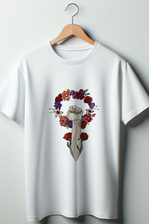 Girl Power Printed Oversize Wide Mold Unisex Crew Neck White Tshirt