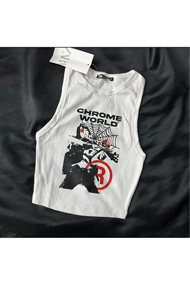 Harajuku Y2k Chrome World Detail Crop Tank