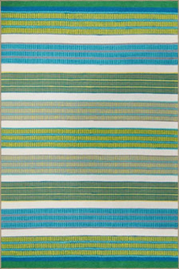 Green Colored Stripe Thick Striped Patterned Woven Base Carpet Miravip8150