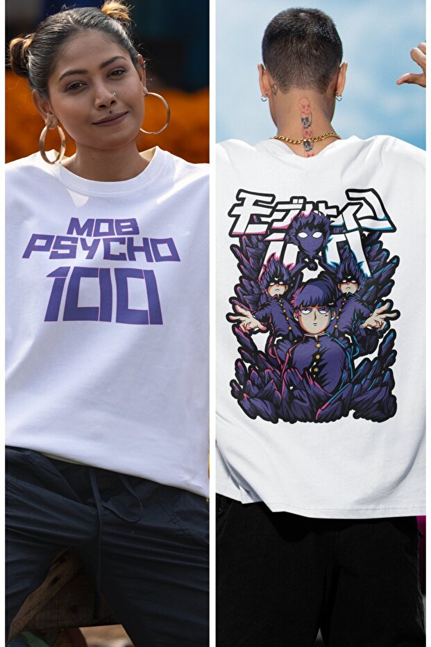 تيشيرت مطبوع عليه ظهر كبير الحجم Mob Psycho 100 EX2، تيشيرت مطبوع عليه أنيمي للجنسين
