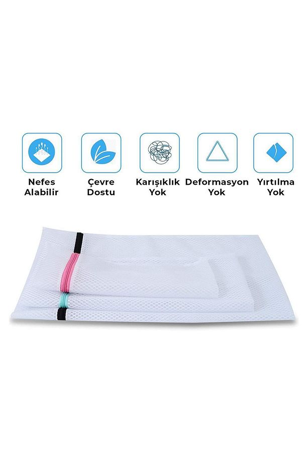 3 Boy Çamaşır Yıkama Filesi Ve Torbası Kirli Kıyafet Filesi Makine Torbası Vakumlu Hurç Mandal - 3