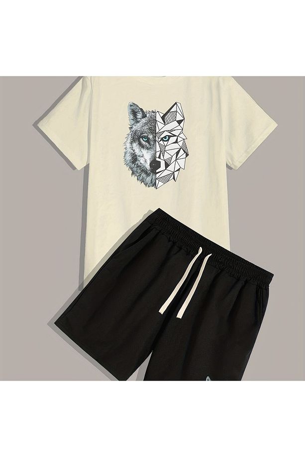 Wolf Desenli 2Li Erkek Şort Takımı - 1
