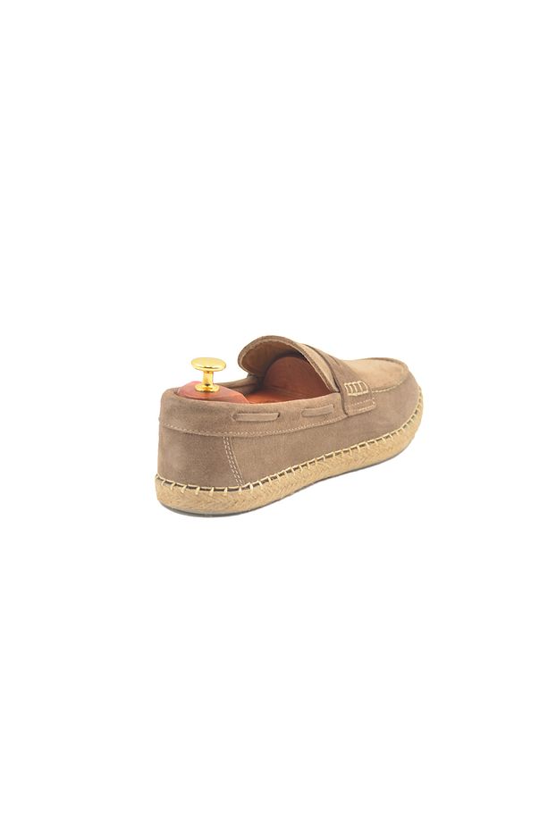 Bej Süet Deri Loafer Hasır Taban Erkek Espadril - 3