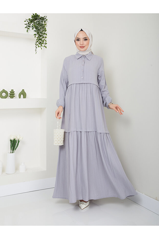 Women's Viscose Fabric Shirt Collar Hijab Dress