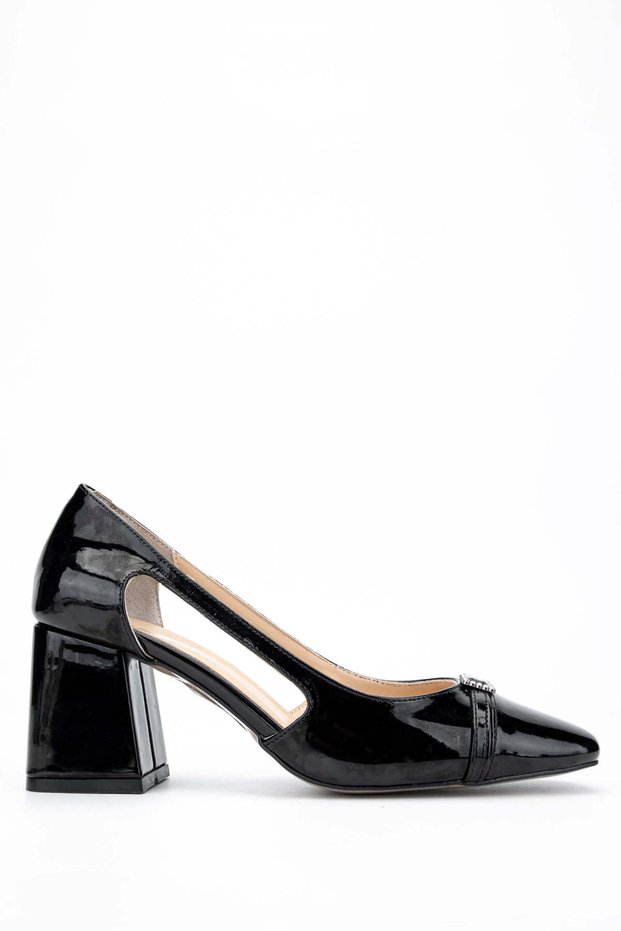 Women's Vegan Black Patent Leather Heeled Shoes