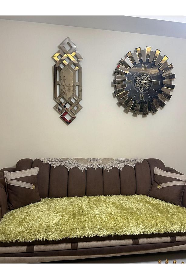 Lüks Pamuklu Polyester Koltuk çekyat Örtüsü (TAKIM 3,3,1,1)sari Rengi Çift Taraflı - 6