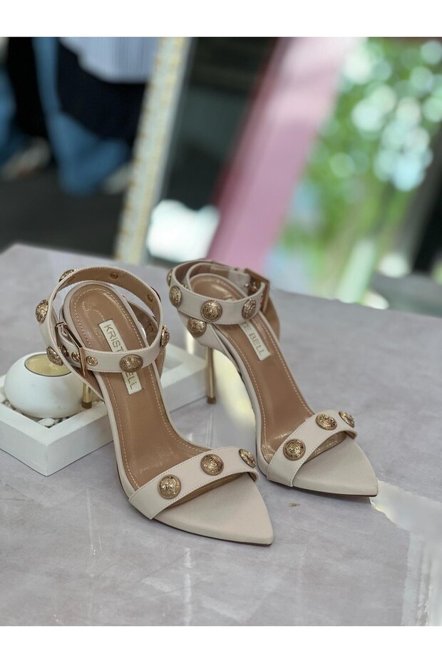 Kristebell Beige Gold Buckle High Heels