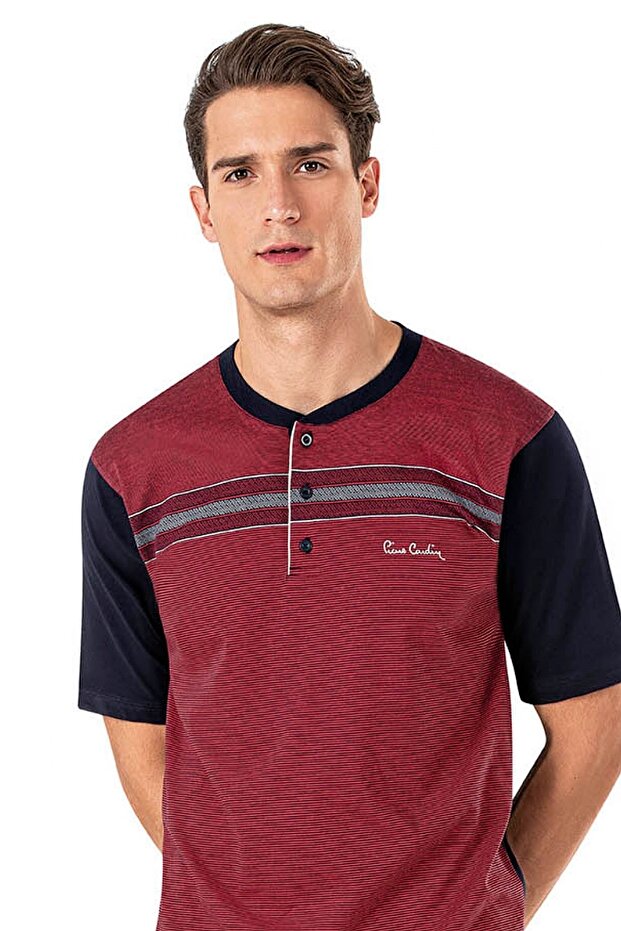 6020 Erkek Jakarlı Kısa Kollu Şortlu 3'lü Pijama Takımı - 1