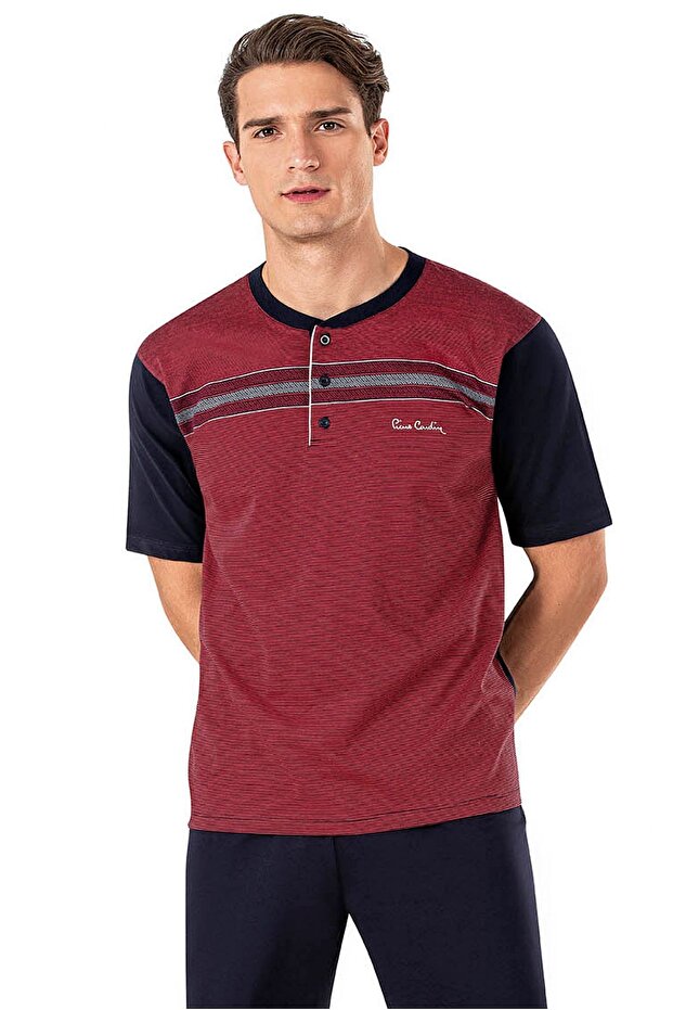 6020 Erkek Jakarlı Kısa Kollu Şortlu 3'lü Pijama Takımı - 2