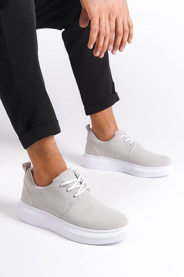 Erkek Gri Süet Bağcıklı Spor Günlük Ayakkabı Yüksek Kalın Taban Hafif Rahat Taban Sneaker - 2
