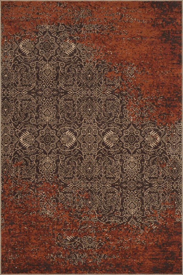 Brown Beige Themed Abstract Motif Ethnic Patterned Vintage Decorative Carpet 4855