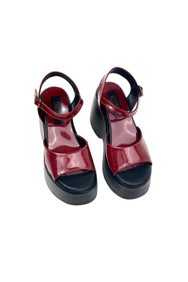 Kadın Fassa Bordo Rugan Platform Yüksek Taban Tek Bant Sandalet 10Cm dlg10 - 4