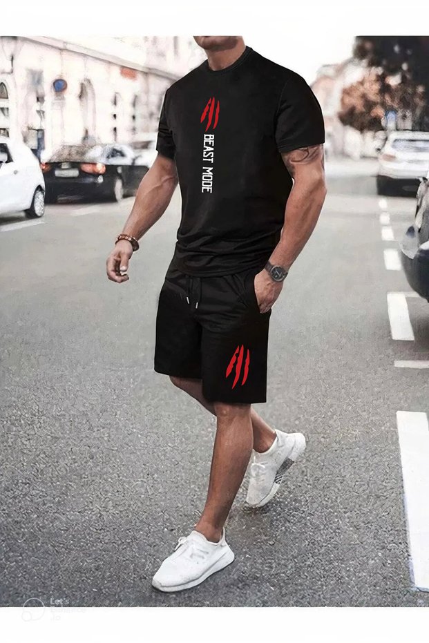 Men's Oversized Vertical Script Ny Nasa Dragon Beast Fashion Printed Collection T-Shirt Shorts T-Shirt