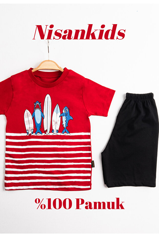 Boy's Shark Printed Summer Baby Set Summer T-shirt Short (Take one size larger)