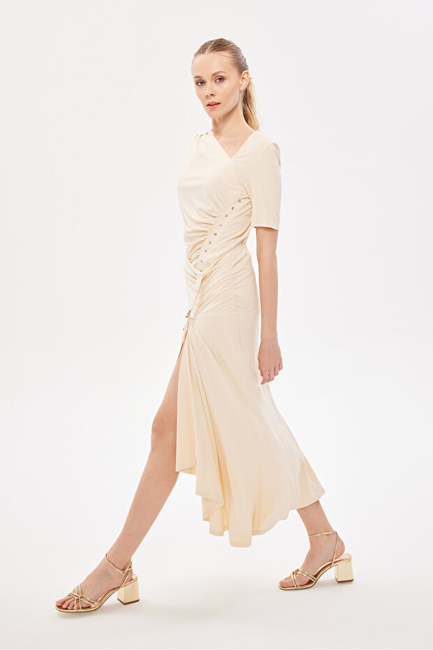 Kuşgözlü Örme Bluz Krem - 3