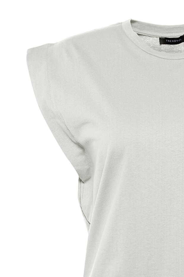 Gri %100 Pamuk Vatka Görünümlü Basic Bisiklet Yaka Örme T-Shirt TWOSS20TS0021 - 8