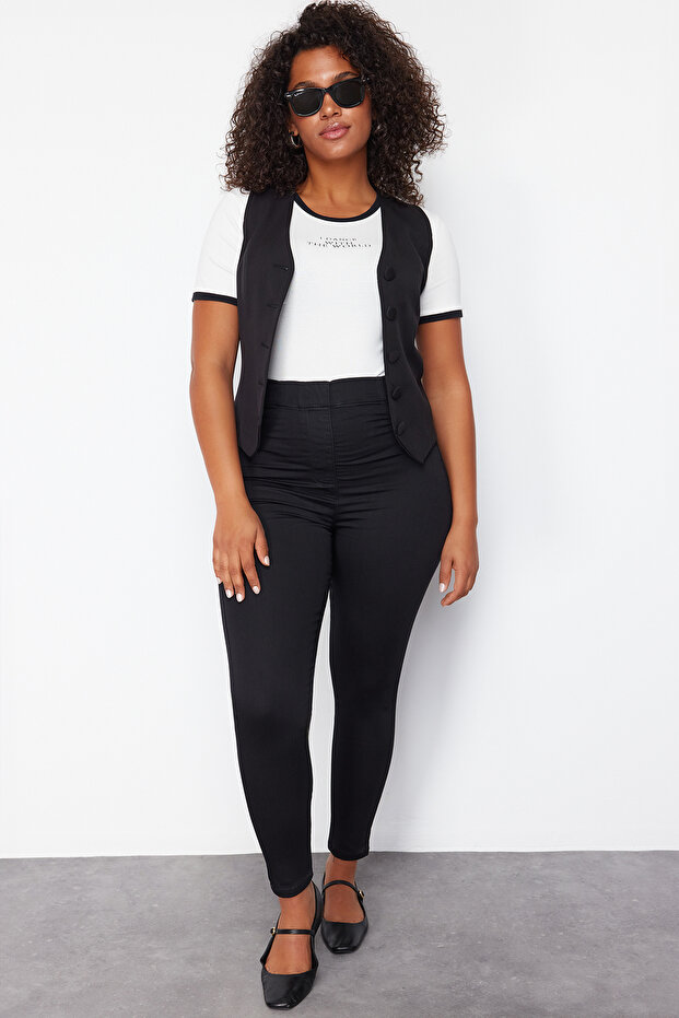 Siyah Tayt Görünümlü Ektra Esnek Büyük Beden Skinny Jeans TBBSS24CJ00034 - 5