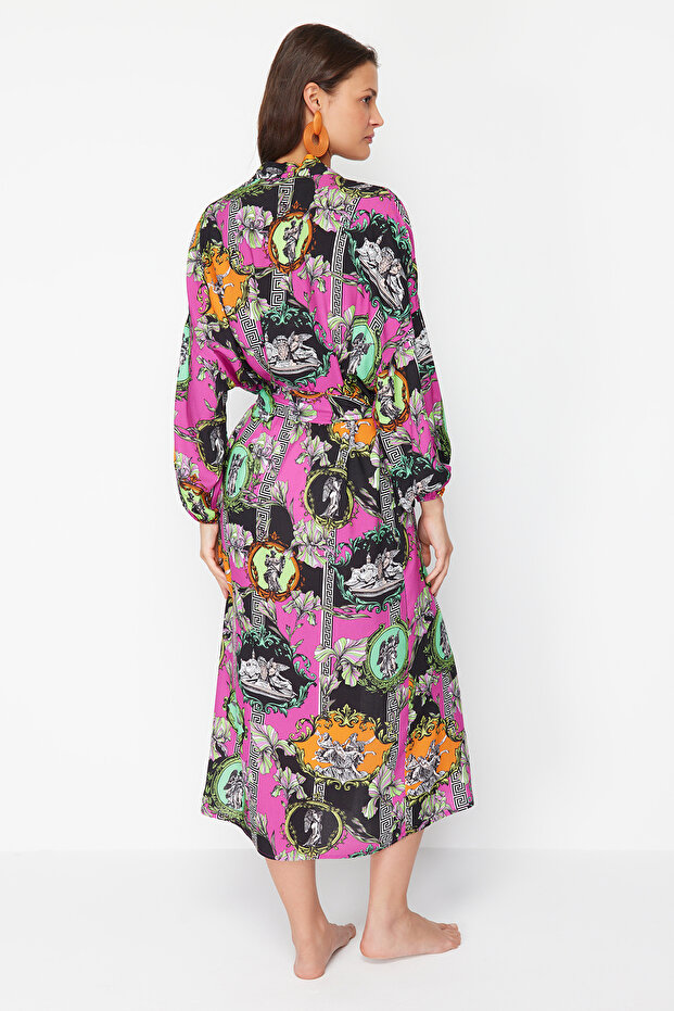 Soyut Desenli Kuşaklı Maxi Dokuma %100 Pamuklu Plaj Kimono&Kaftan TBESS23KM00057 - 6
