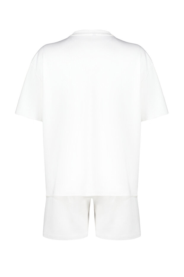Ekru Cep Detaylı Oversize/Geniş Kalıp Esnek Örme T-shirt Şort Alt-Üst Takım TWOSS24AU00105 - 8