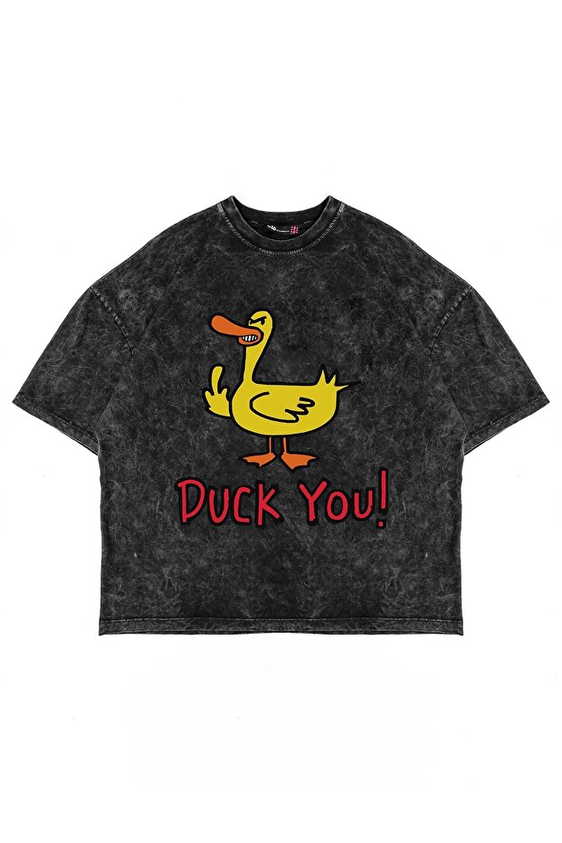 Duck You! Printed Oversize Unisex Washable Black Tshirt