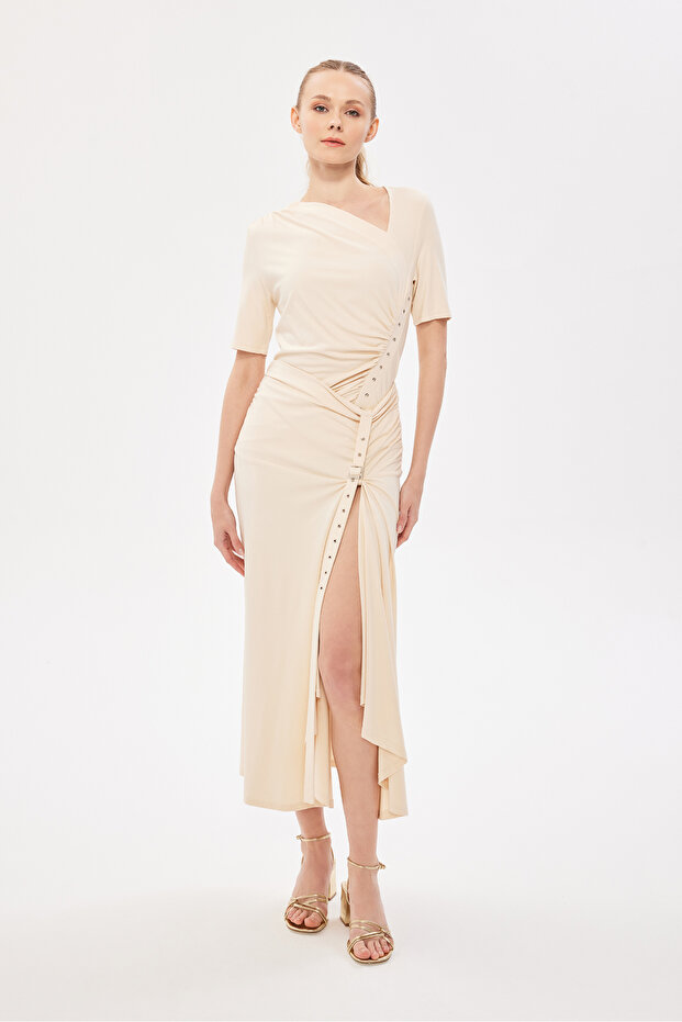 Kuşgözlü Örme Bluz Krem - 1