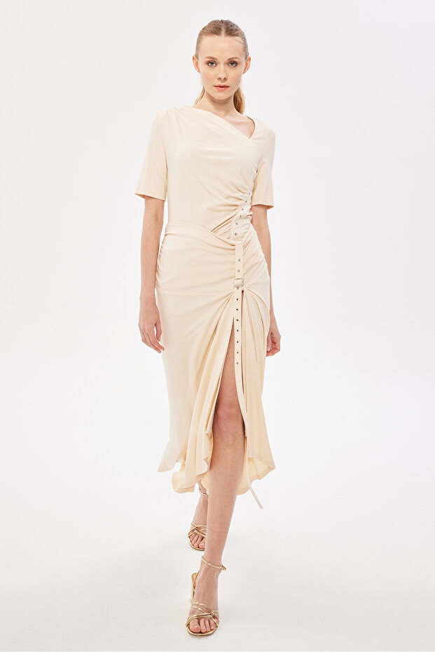 Kuşgözlü Örme Bluz Krem - 2