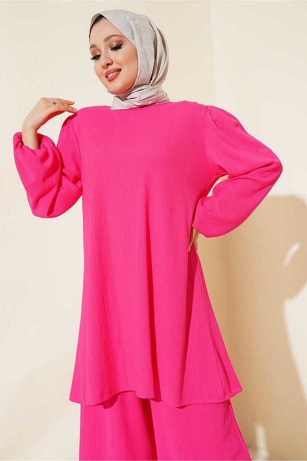 Kadın Fuşya Tunik Pantolon Alt Üst Takım 6663 - 2