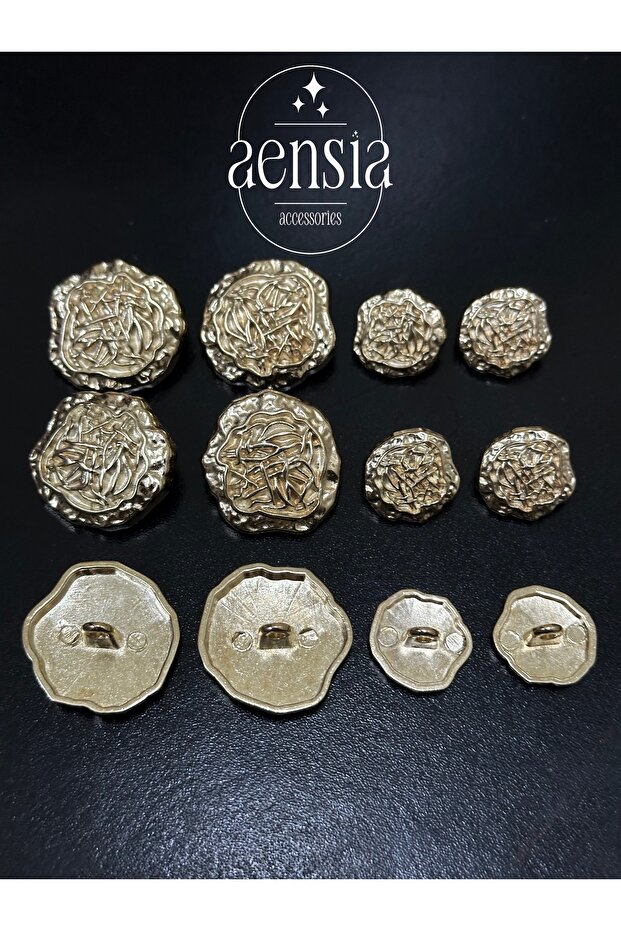 GolD metAl Button Set - WrinkleD PAttern, ThreAD Net EmbosseD, 12 PAck - 2