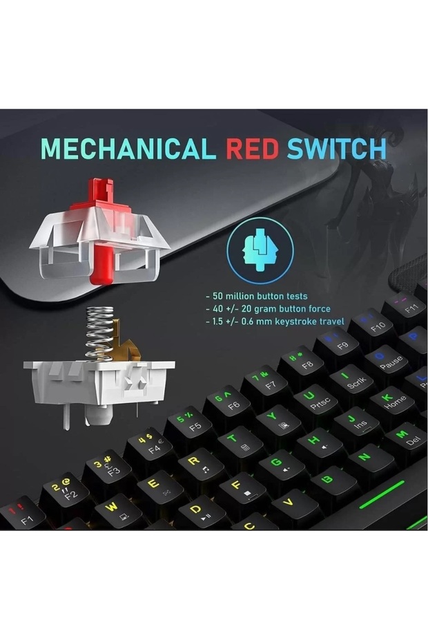 MEKANİK OYUNCU KLAVYESİ RGB LED IŞIKLI TYPE-C GİRİŞLİ RED SWİTCH MECHANİCAL GAMİNG KEYBOARD - 4