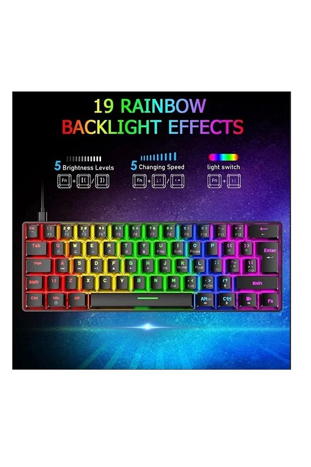 MEKANİK OYUNCU KLAVYESİ RGB LED IŞIKLI TYPE-C GİRİŞLİ RED SWİTCH MECHANİCAL GAMİNG KEYBOARD - 7