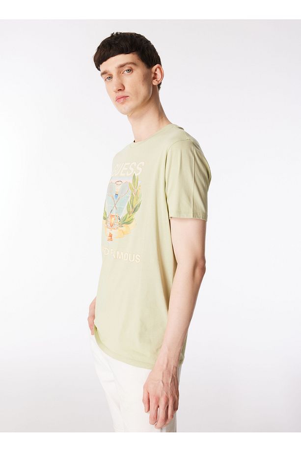 Bisiklet Yaka Baskılı Haki Erkek T-Shirt M4GI60K9RM1F8IO_SS BSC WORLD FAMOUS - 3