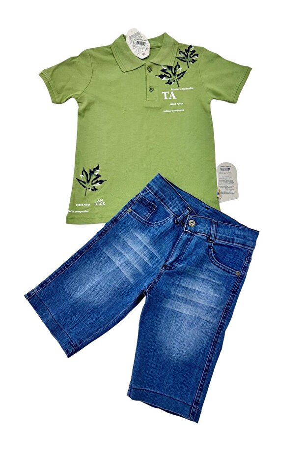 Boy/lacoste Fabric/polo Collar T-shirt/bermuda Regular Slim Suit with Denim Shorts
