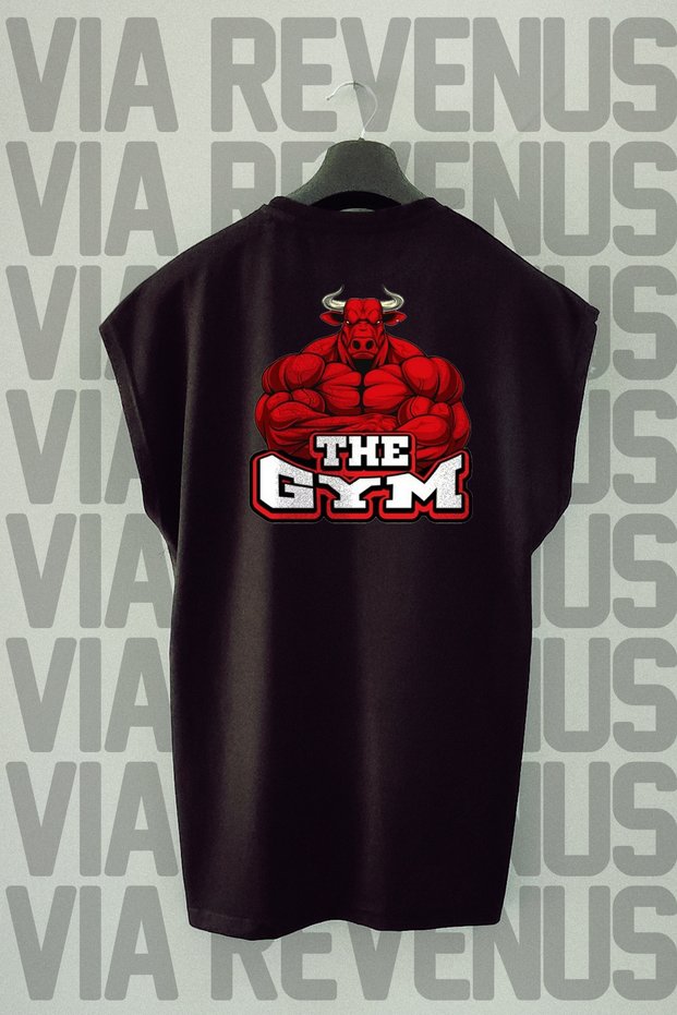 The Gym Back Printed Oversize Wide Fit Zero Sleeve Black T-Shirt