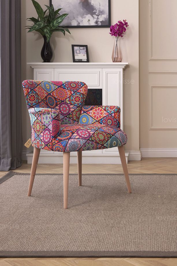 Patchwork Desen Berjer Tekli Koltuk. Ofis, Balkon, Cafe, Bekleme, Güzellik Merkezi, Çay Seti - 1