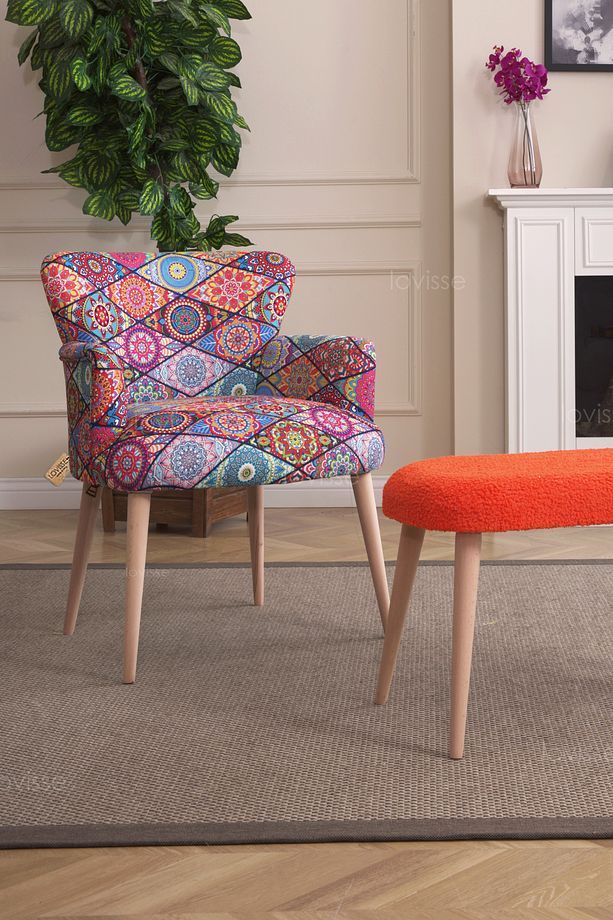 Patchwork Desen Berjer Tekli Koltuk. Ofis, Balkon, Cafe, Bekleme, Güzellik Merkezi, Çay Seti - 4