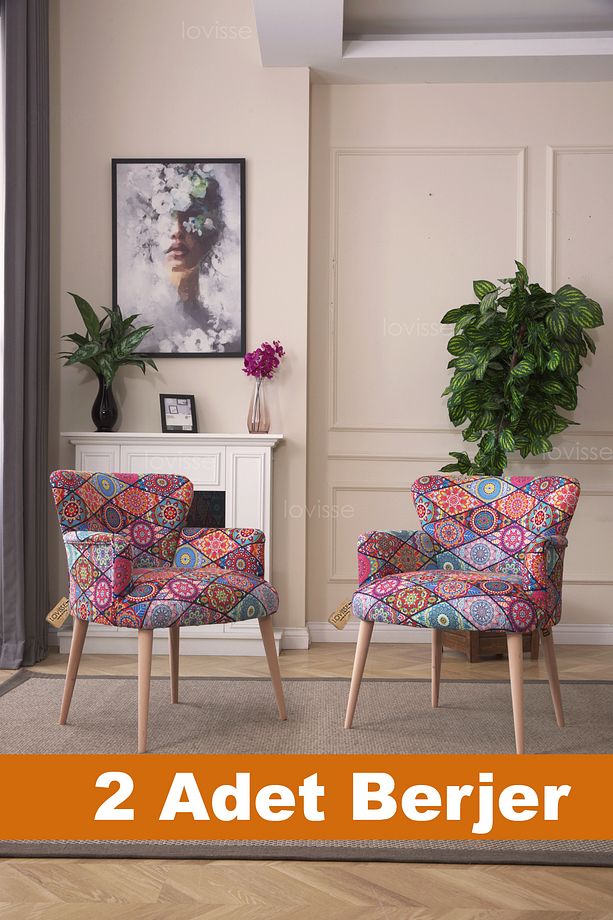 2li Berjer Set Tekli Koltuk Balkon, Ofis, Bekleme, Güzellik Merkezi, Cafe, Kafe, Verand,  Çay Seti - 1