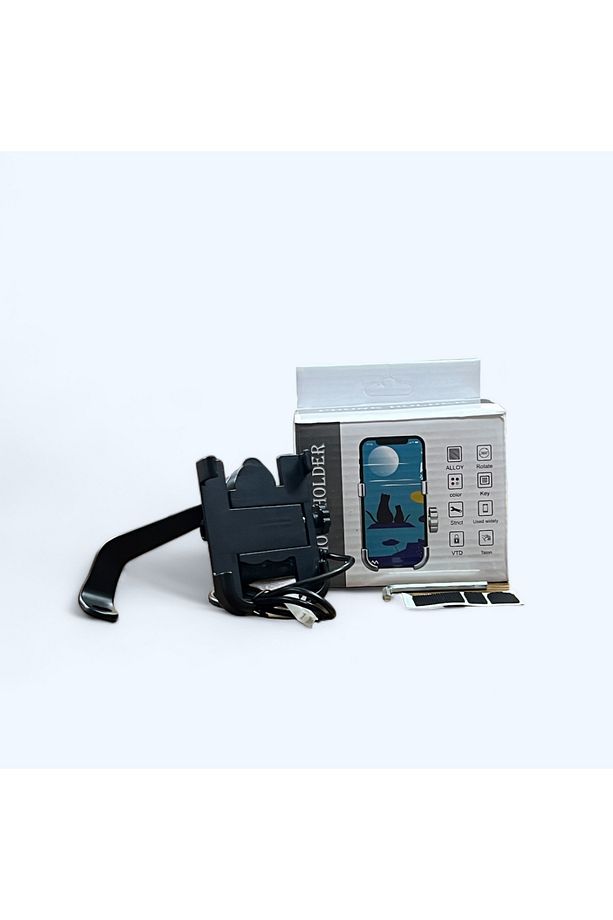 360 Ayarlanabilir Ayna ve Akü Şarj Bağlantılı Metal Motorsiklet Tutacağı ve Bisiklet Telefon Tutucu - 6