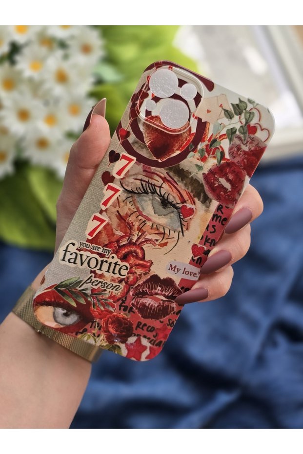 iPhone 14 Plus Compatible Red Aesthetic Design Transparent Phone Case