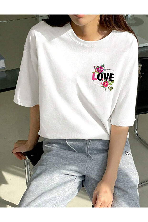 LOVE Printed Cotton Crew Neck Oversize T-shirt