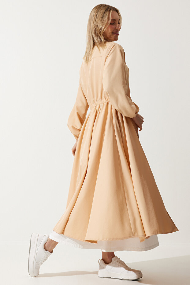 Women's Cream Zipper Seasonal Woven Dress Trench Coat DD01298
