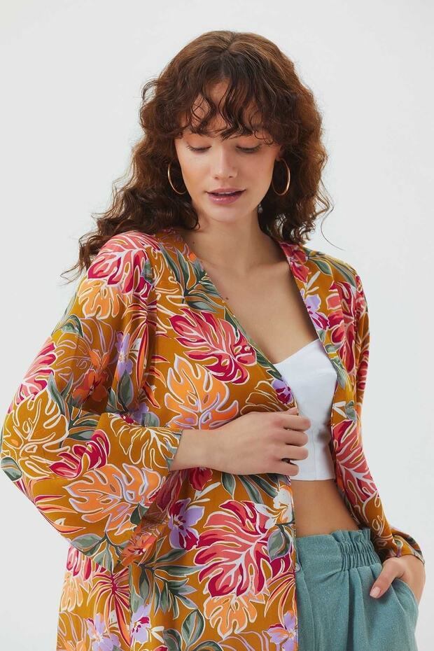 Long Sleeve Patterned Bohemian Kimono