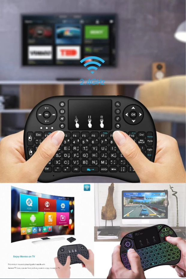 QASUL Kablosuz Mini Klavye Uzaktan Kumanda Touchpad   RGB  Aydınlatmalı - 3