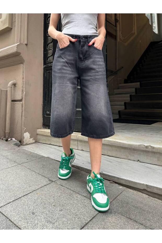 Trend Baggy Denim Kapri Roller Bermuda Şort - 1