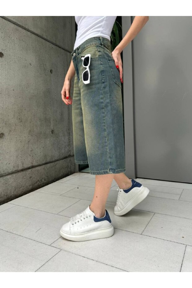 Trend Baggy Denim Kapri Roller Bermuda Şort - 2