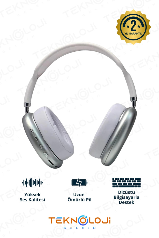 P9 Pro Bluetooth Kulaklık Kulak üstü Stereo Extra Bass Ses Kalitesi iOS ve Android Uyumlu  Aux/Sd/Fm - 1